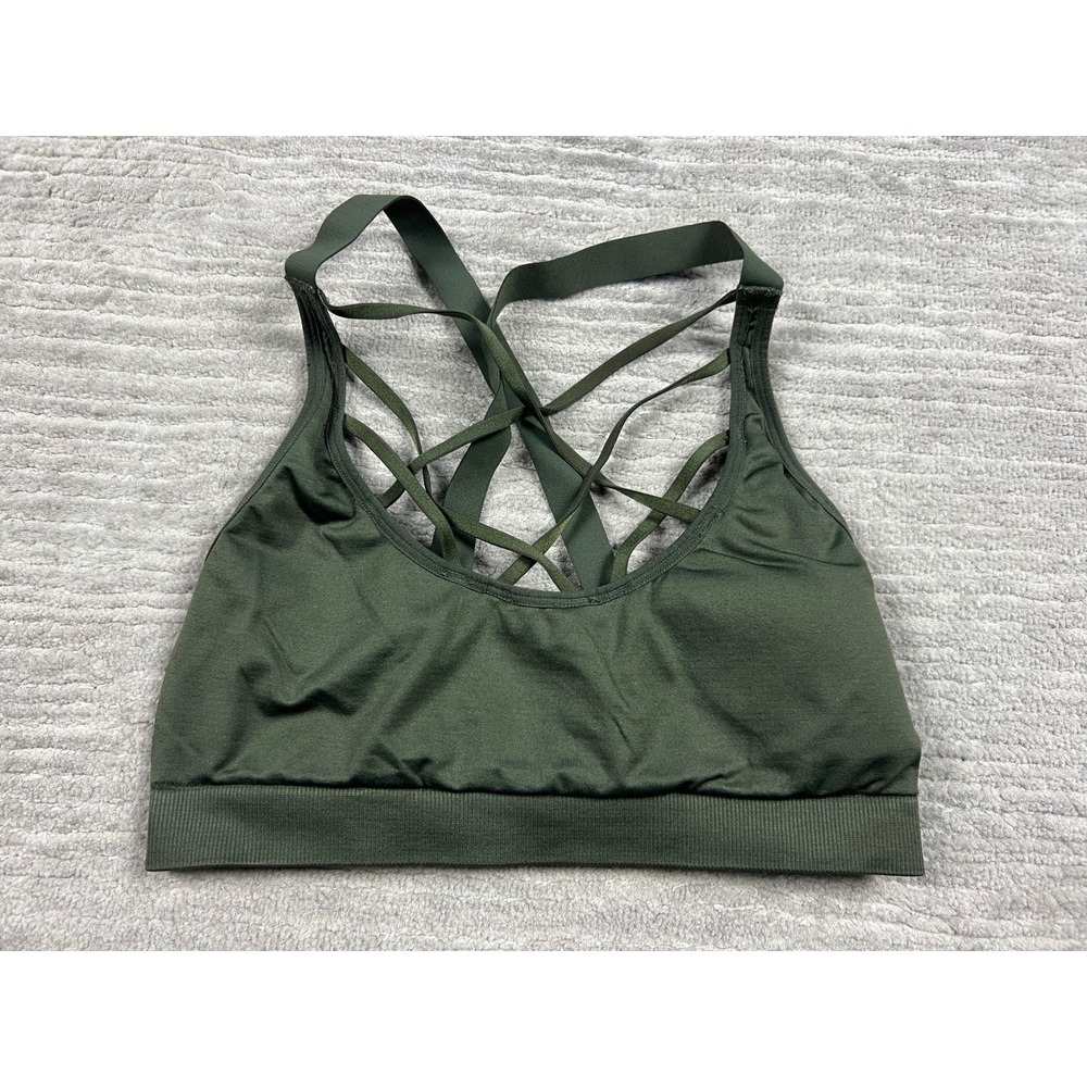 Victoria Sport Sports Bra Womens L Olive Green Strappy Cage Back Seamless L/G